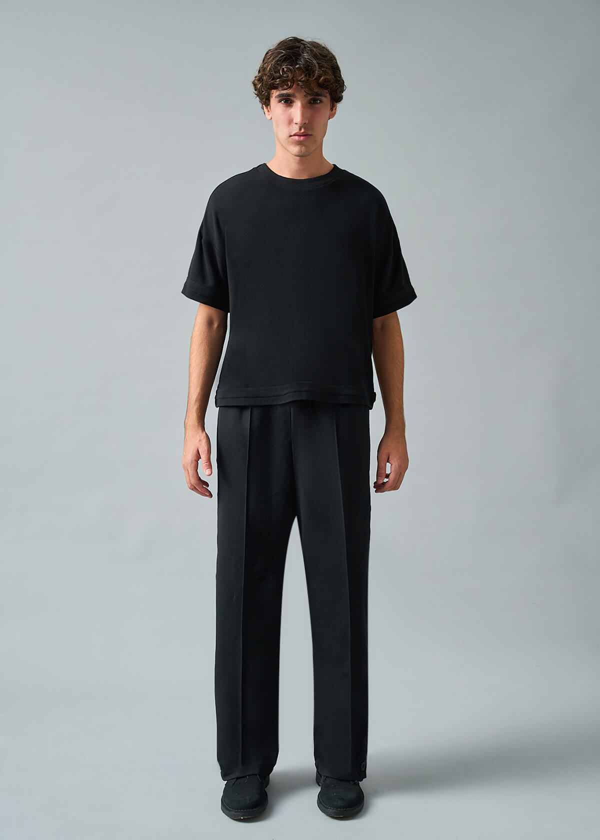 Side Button Knit Trouser Black