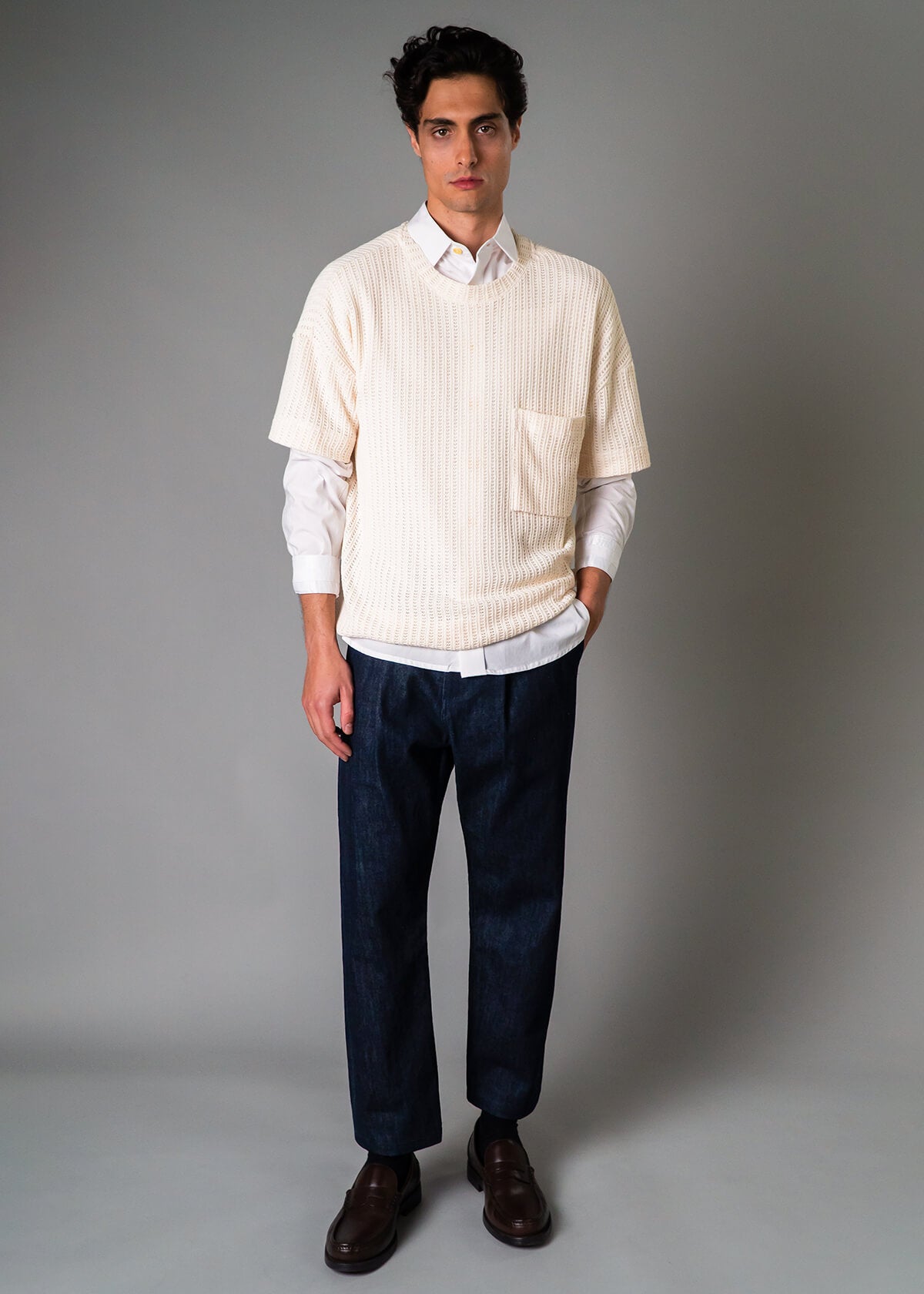 Cream Open Weave Tee